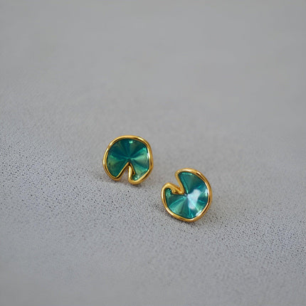 Green Lotus Leaf Summer Stud Earrings Elegant Floral Earrings for Women Jewelry