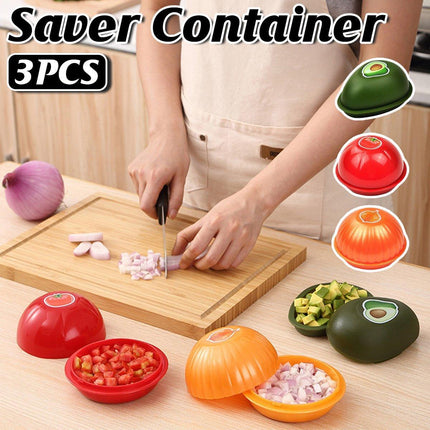 3X Plastic Fruit Vegetable Storage Container Avocado Tomato Lemon Onion Box and Lid