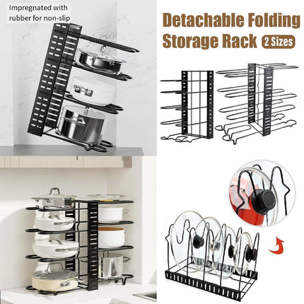 Multi-Layer Vertical Pot Lid Storage Rack Folding Kitchen Countertop Organizer