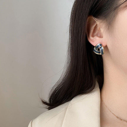 Trendy Blue Triangle Oil Drop Earrings Fashion Retro Silver Needle Jewelry