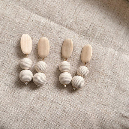 Geometric Wooden Tassel Earrings Vintage Simple Round Earrings Fashion Jewelry