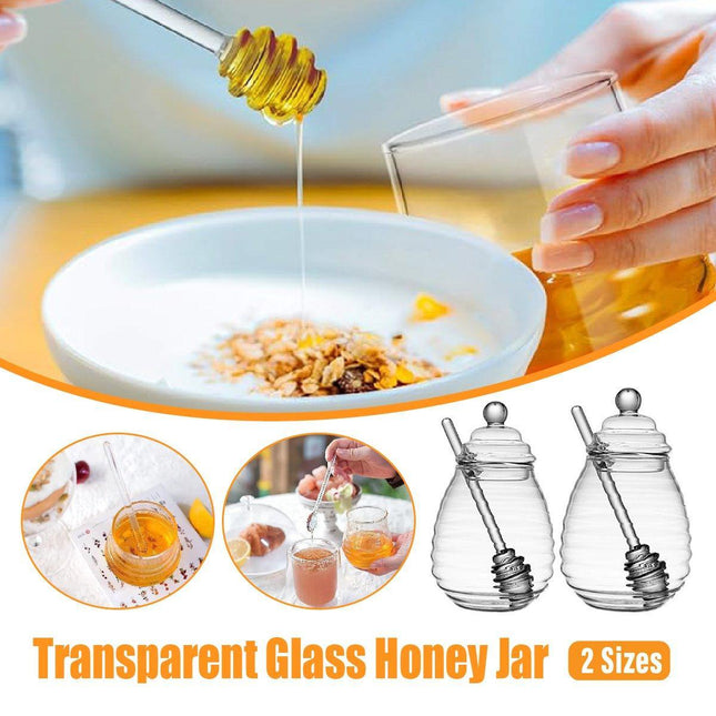 Clear Glass Honey Jar with Lid Kitchen Storage Container for Honey or Jam