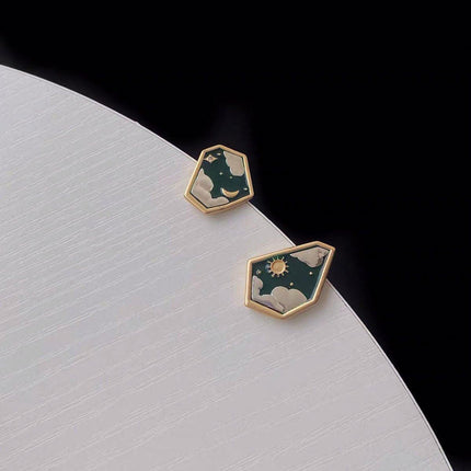 Asymmetric Sun Moon Star Earrings Women Trendy Matte Design Jewelry for Fashion