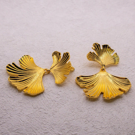 Vintage Irregular Textured Ginkgo Biloba Earrings Trendy Fashion Jewelry Women
