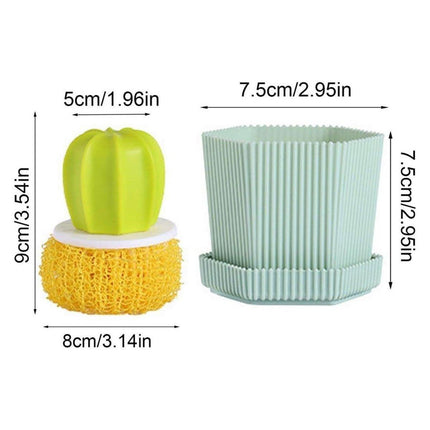 Cactus Dish Scrubber Brush W/Handle Pot Brush Cleaner Brush Kitchen Washer Brush