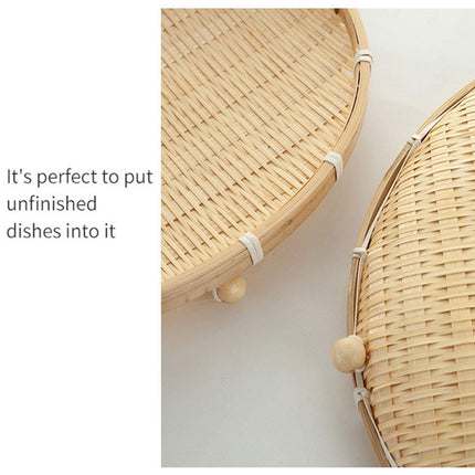 Bamboo Storage Basket with Mesh Cover for Fruit Vegetables Food Buns Kitchen