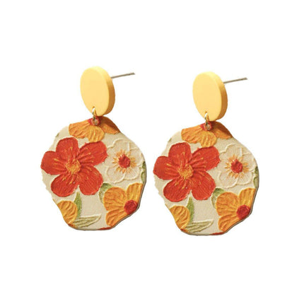 Cute Cartoon Oil Painting Acrylic Earrings Geometric Lace Fashion Jewelry Gift