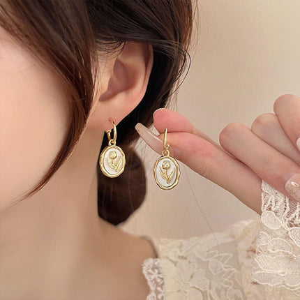 Flower Round Plate Earrings Gentle Temperament Elegant Fashion Jewelry Women