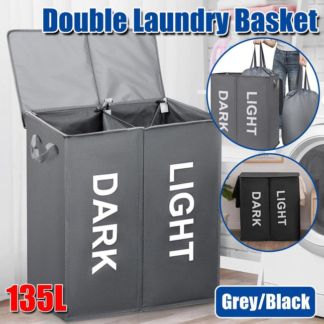 Oxford Cloth Double Laundry Basket for Dirty Clothes Storage Hamper Organizer