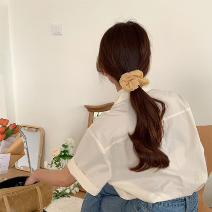Chic Korean Style Ruffled Scrunchies Soft Cream Fluffy Hair Band Hairstyle Women - Aimall