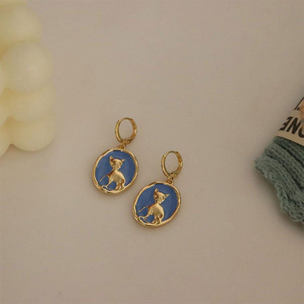 Oval Cat Earrings for Women Sweet Fashion Ear Buckle High Sense Jewelry Gift