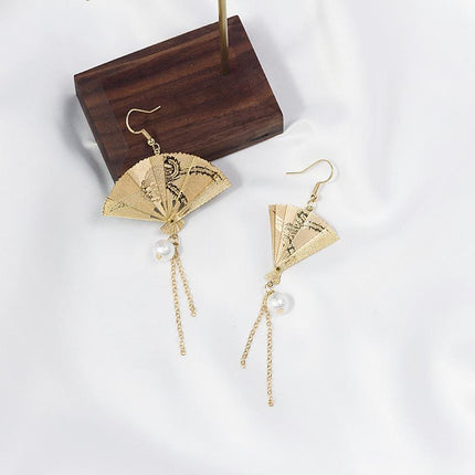 Chinese Style Vintage Fan Earrings Foldable Design Fashion Jewellery for Women