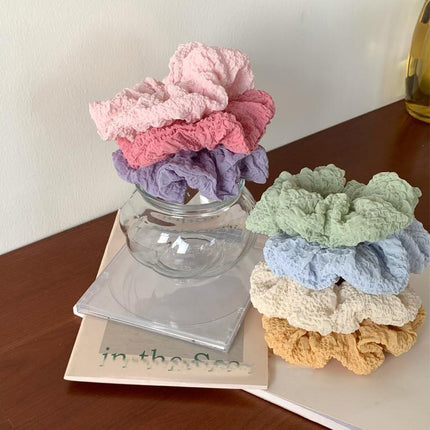 Chic Korean Style Ruffled Scrunchies Soft Cream Fluffy Hair Band Hairstyle Women - Aimall