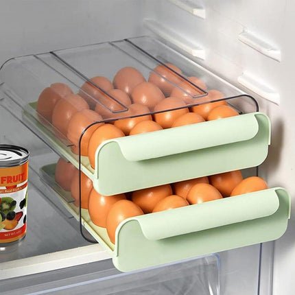 Double Layer Green Egg Storage Carton Drawer Fridge Organizer for Kitchen Use