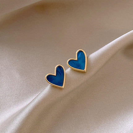 Small Fresh Blue Heart Earrings Retro Fashion Needle Women Jewelry Niche