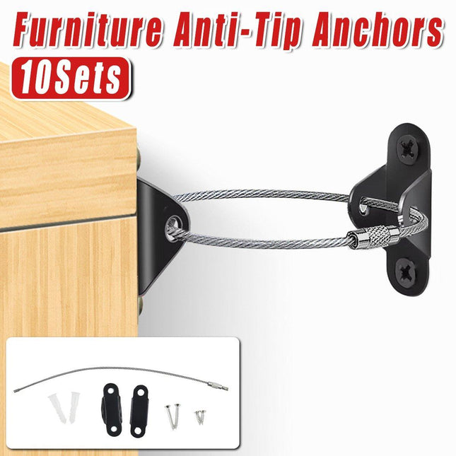10 Sets Furniture Anti-Tip Wall Straps Kit for Bookshelf Dresser Cabinet