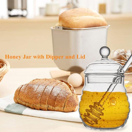 Clear Glass Honey Jar with Lid Kitchen Storage Container for Honey or Jam