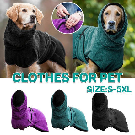 Pet Bathrobe Clothes Dog Towel Drying Robe Soft Warm Super Absorbent Black - Aimall