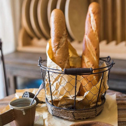 Carrying Storage Basket Iron Round Bucket Home Organizer Storage for Kitchen