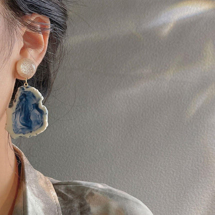Irregular Haze Blue Earrings For Women Vintage Style Elegant Fashion Jewelry