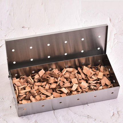 Stainless Steel Smoke Box Barbecue BBQ Smoking Wood Chip Smoker Grill Tool Box