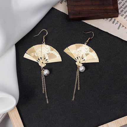 Chinese Style Vintage Fan Earrings Foldable Design Fashion Jewellery for Women