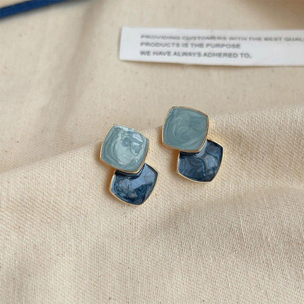 Fashion Blue Oil Drop Earrings Retro Style Black White Contrast Needle Jewellery
