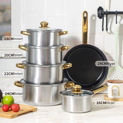 12pcs Stainless Steel Cookware Set Pots and Pans Kitchen Cooking Utensil Set