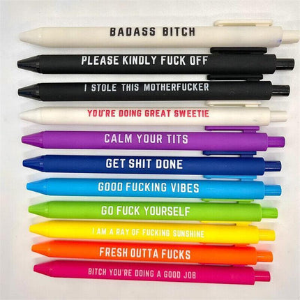 11PCS Funny Pens Swear Word Pen Set Black Ink Writing Pen Funny Office Diary New - Aimall