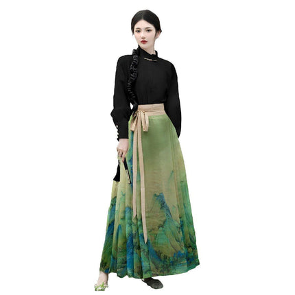 Autumn Chinese Style Horse Skirt for Women Daily Commute Retro Temperament