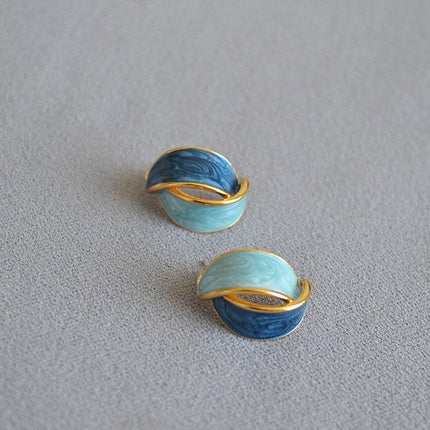 Elegant Blue Oil Drop Earrings Fashion Retro Style Jewelry Silver Needle