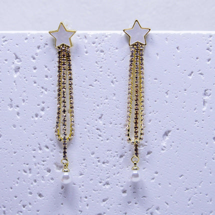 Star Pearl Tassel Earrings Dangle Design Fashion Jewellery Women Accessories