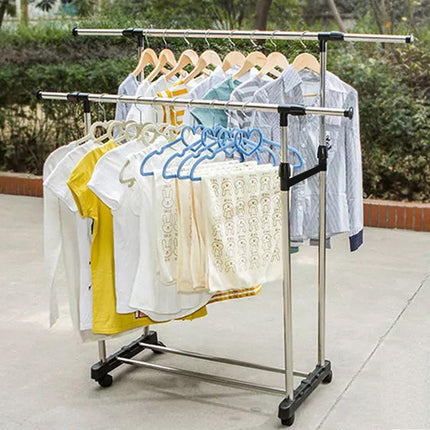 Adjustable Double Clothes Rack Stainless Steel Garment Holder Coat Hanger Stand