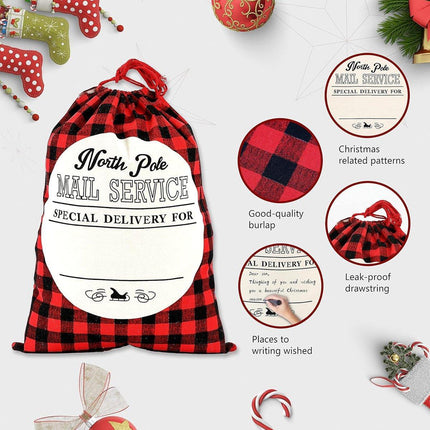 Plaid Christmas Gift Bags Reusable Holiday Apple Pouch Santa Bundle Sacks