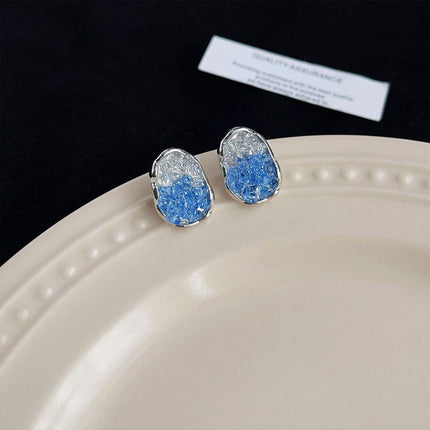 Retro Blue Crystal Earrings Fashion Jewelry Sea Salt Silver Needle Design