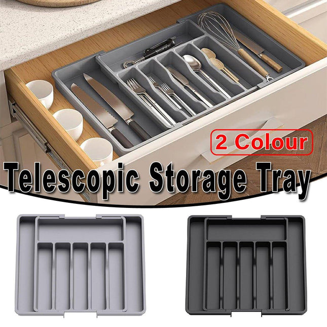 Extendable Cutlery Storage Box Household Portable Retractable Tray Organizer