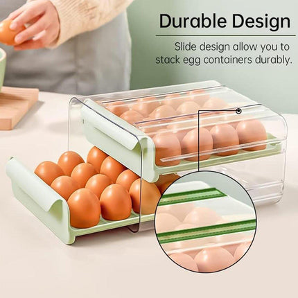 Double Layer Green Egg Storage Carton Drawer Fridge Organizer for Kitchen Use