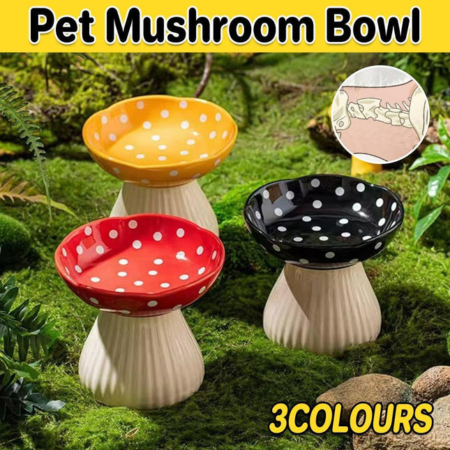 Pet Elevated Mushroom Bowl Ceramic Cat Dog Bowl Dish Food Feeder Raised Cat Bowl