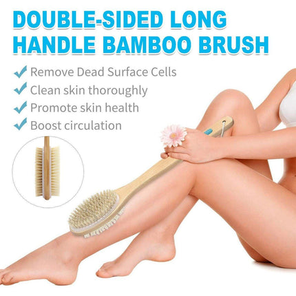 Double-sided Wooden Bristle Shower Bath Body Brush Long Handle Back Scrubber