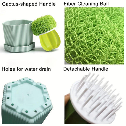 Cactus Dish Scrubber Brush W/Handle Pot Brush Cleaner Brush Kitchen Washer Brush