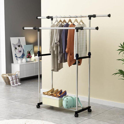 Adjustable Double Clothes Rack Stainless Steel Garment Holder Coat Hanger Stand