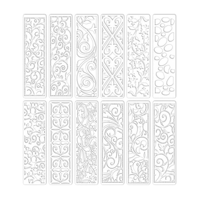 12pcs Striped Floral Stencil Reusable Painting Templates for DIY Handbook Decor