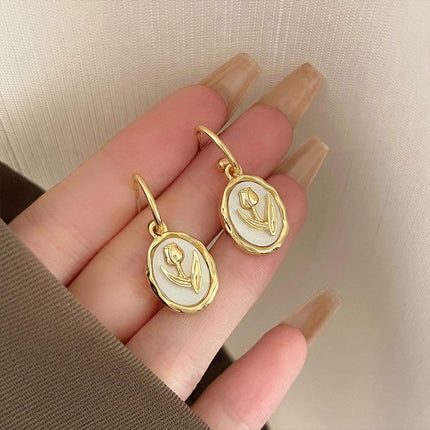 Flower Round Plate Earrings Gentle Temperament Elegant Fashion Jewelry Women
