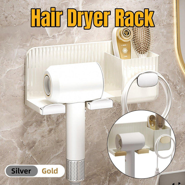 Hair Dryer Holder Rack Plastic Wall Mount No Drill Bathroom Organizer Storage