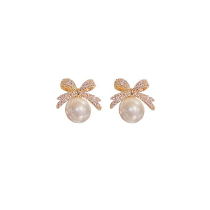 Vintage Ribbon Pearl Earrings Elegant Jewelry for Women Fashion Accessories Gift