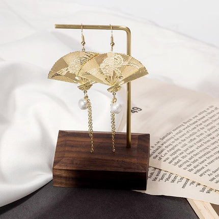 Chinese Style Vintage Fan Earrings Foldable Design Fashion Jewellery for Women