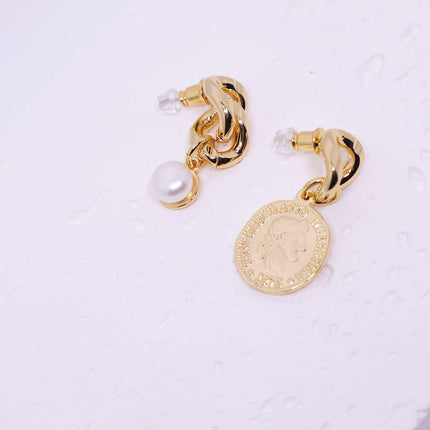 Vintage Textured Coin Earrings Asymmetric Design Fashion Jewelry for Women