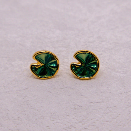 Green Lotus Leaf Summer Stud Earrings Elegant Floral Earrings for Women Jewelry