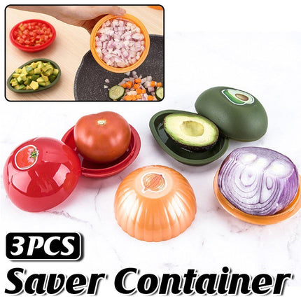 3X Plastic Fruit Vegetable Storage Container Avocado Tomato Lemon Onion Box and Lid
