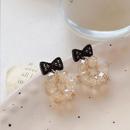 Trendy Sweet Crystal Bow Earrings for Girls Elegant Jewelry Gift High-Quality